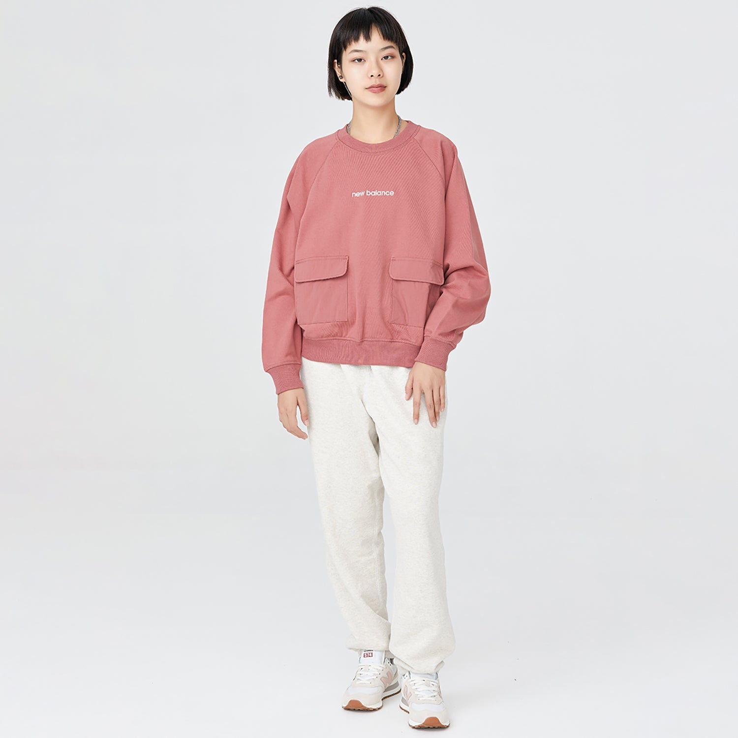 (WMNS) New Balance Casual Pocket Sweatshirt 'Rose Pink' AWT23320-MIN - 3