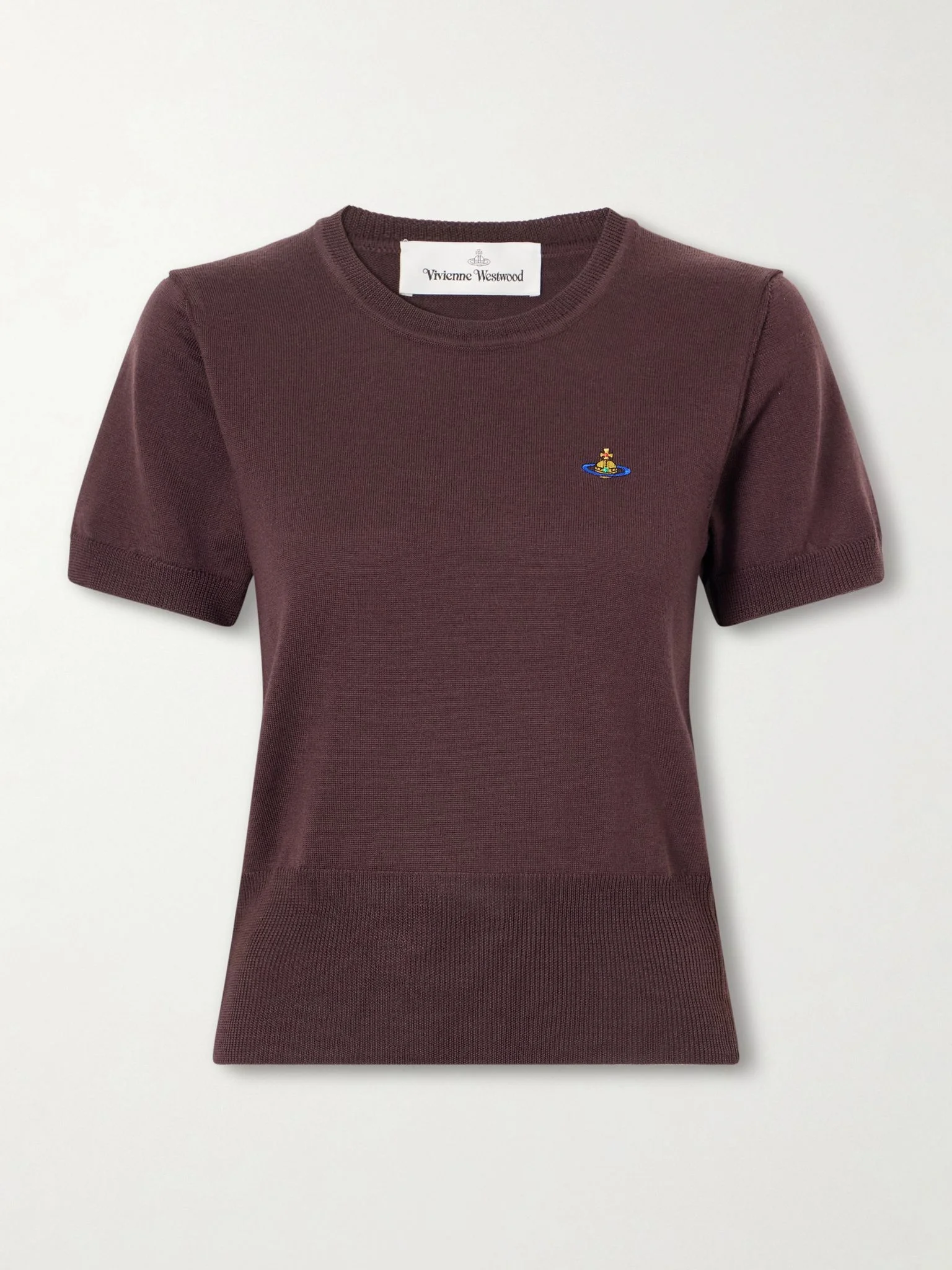 Bea logo-embroidered wool t-shirt Chocolate - 1