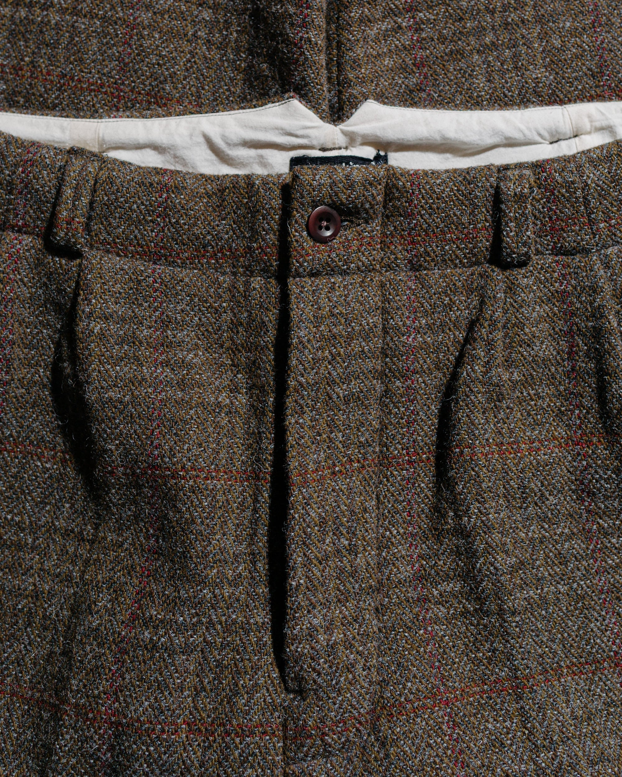 Two Pleat Pant Wool Herringbone Check Dark Olive/Charcoal - 5
