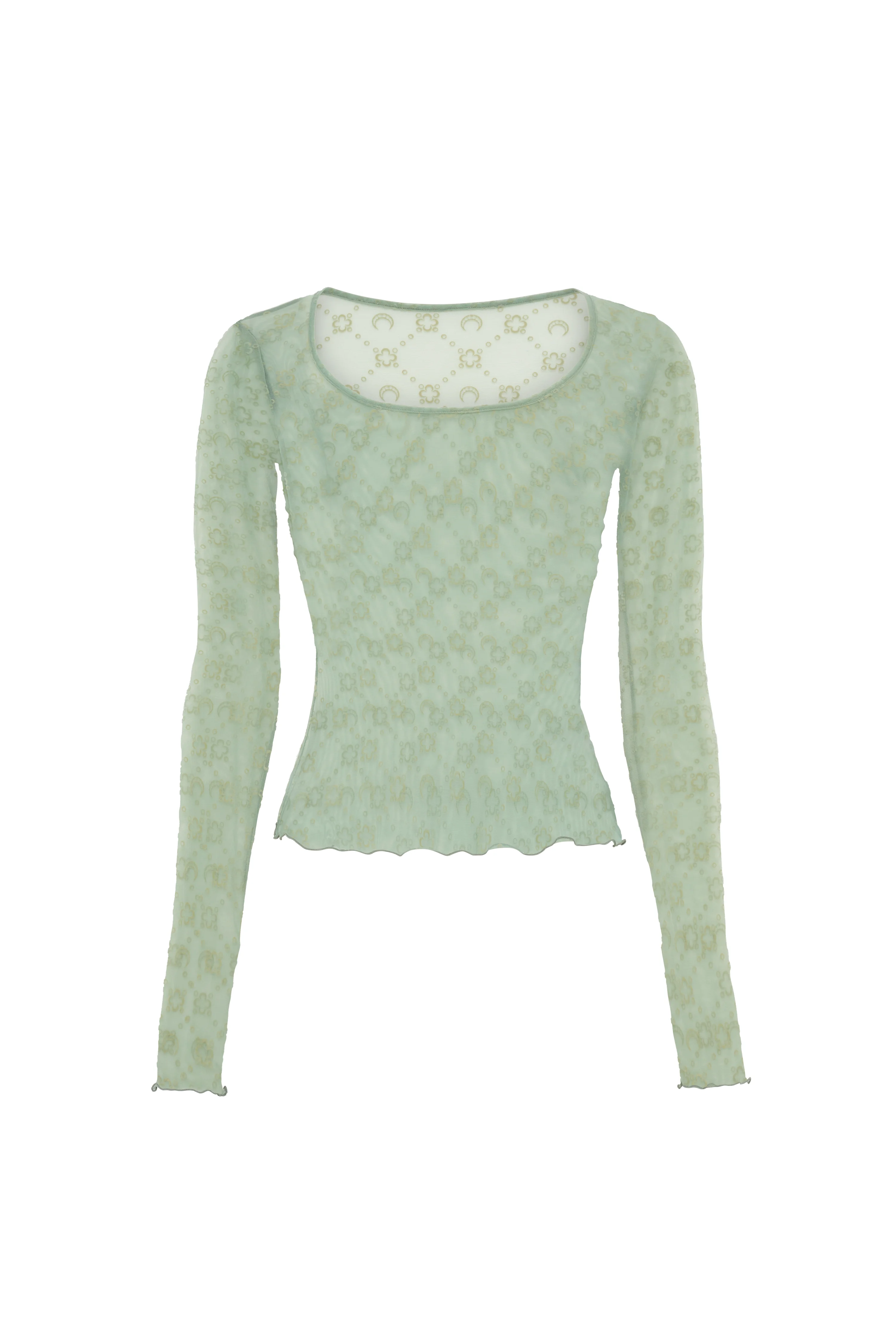 Moonogram mesh flock long sleeves roundneck top - 1