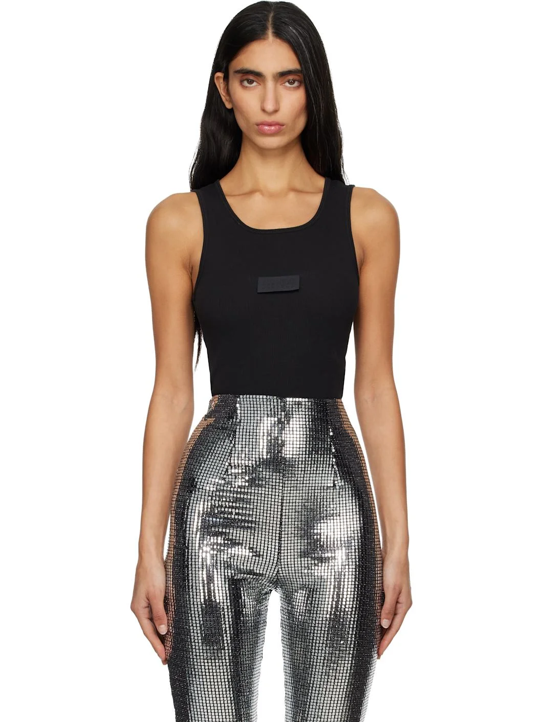 Black Ribbed Jersey Tank Top - 1