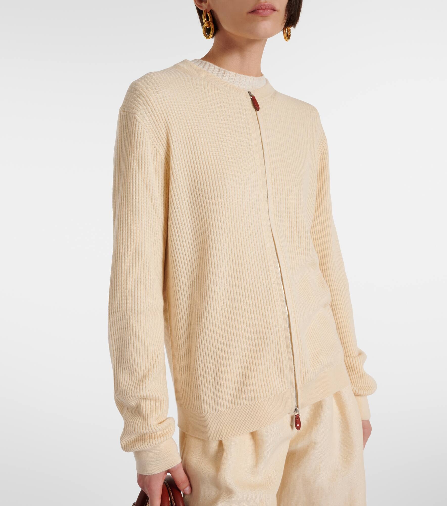 Leather-trimmed cashmere and silk cardigan - 6