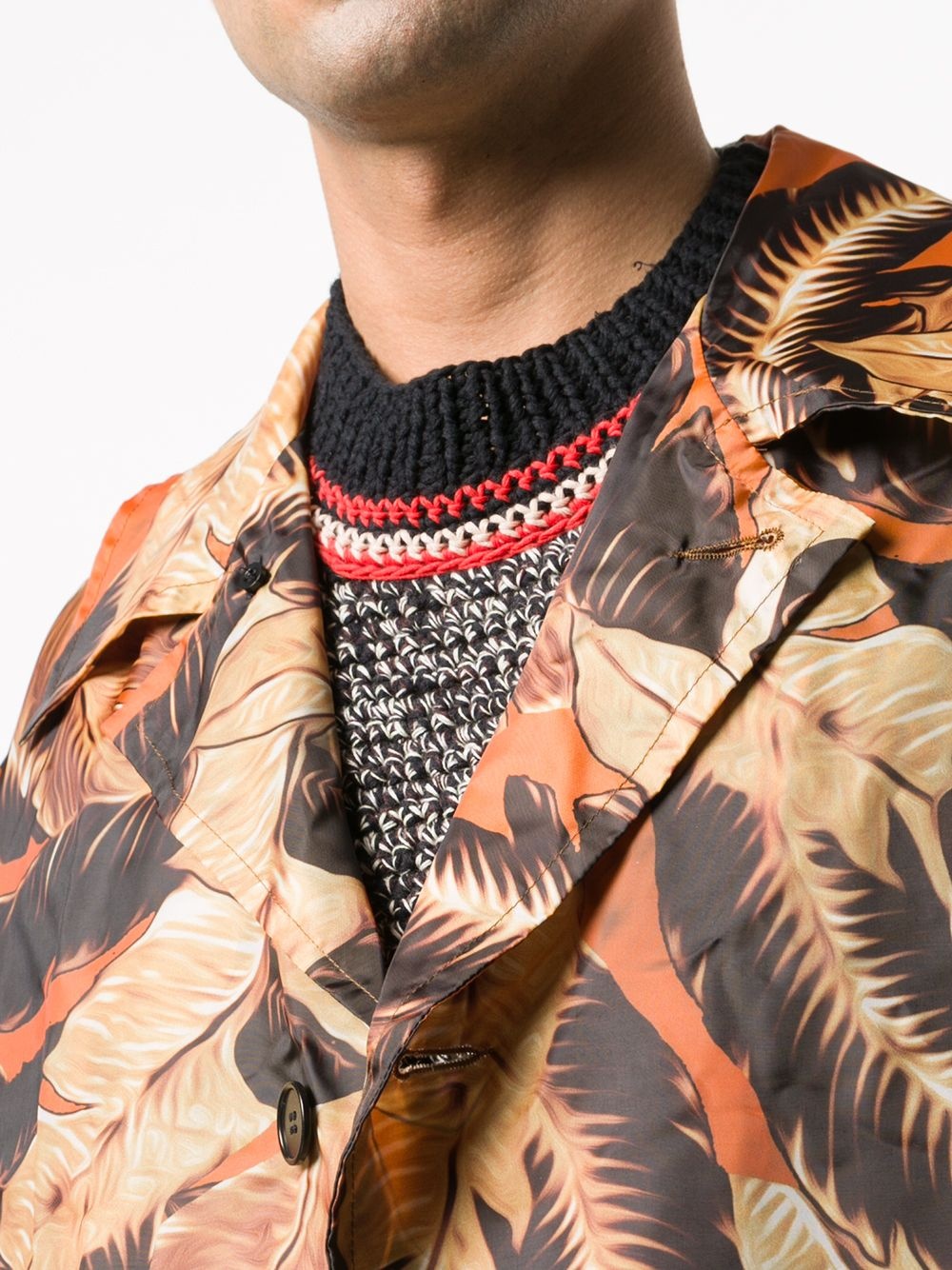 leaf-print belted trench coat - 5