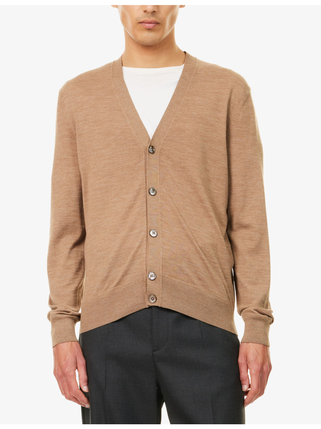 V-Neck Fine-Knit Wool Cardigan - 3