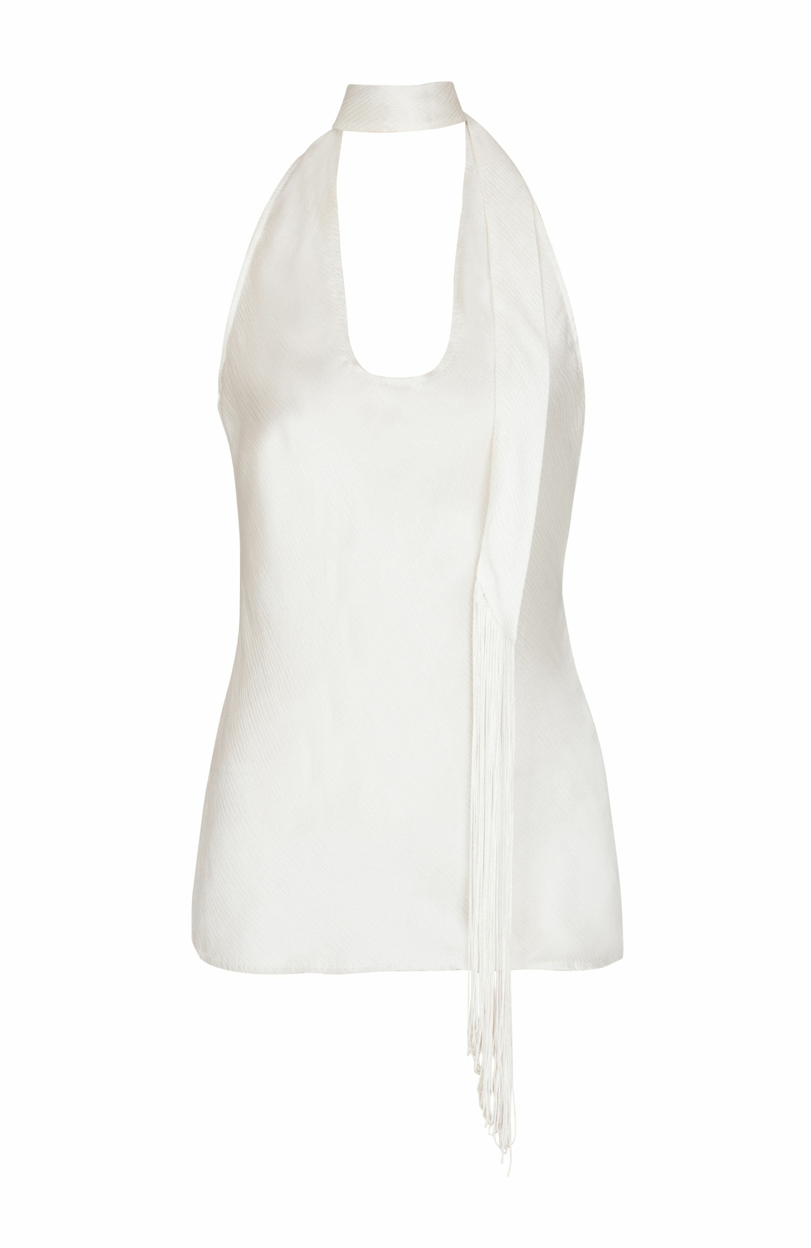 Balmain Backless fringed satin top in White at Nordstrom - 5