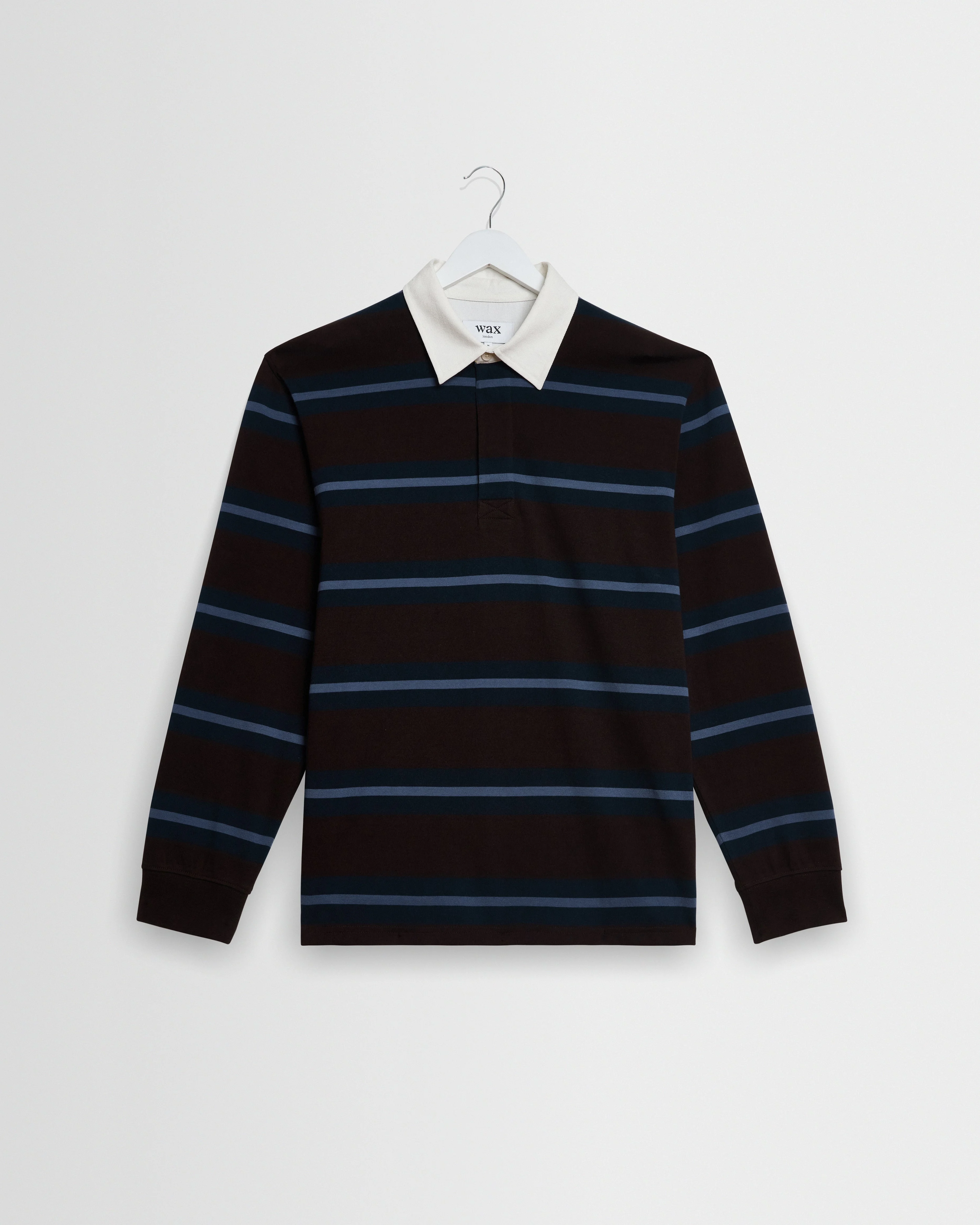 Rowhill - Brown And Blue Mirror Stripe Loopback Rugby Shirt - 1