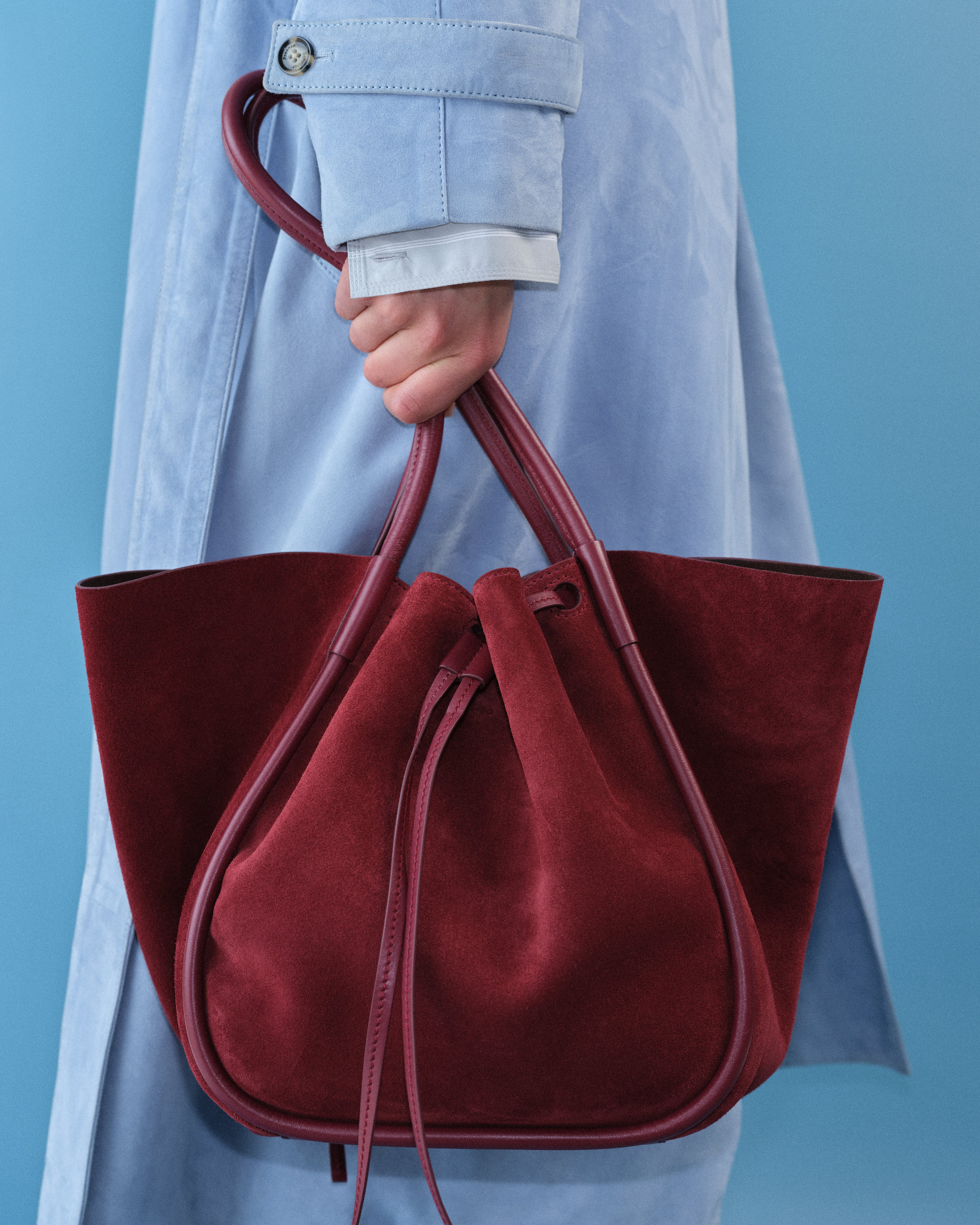 Large Ruched Tote in Soft Suede - 7