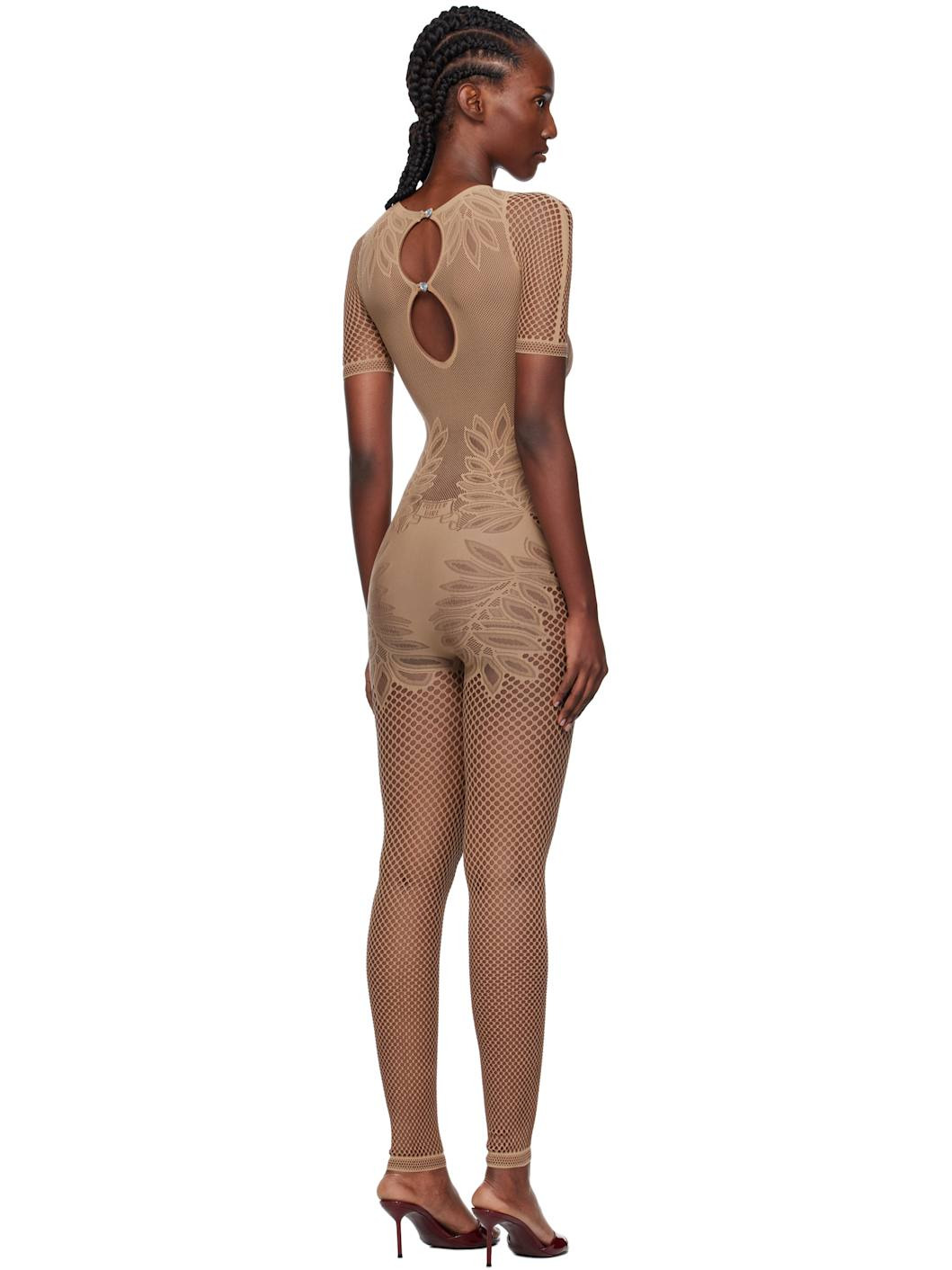 Beige Dinero Leaves Cut Out Playsuit Jumpsuit - 3