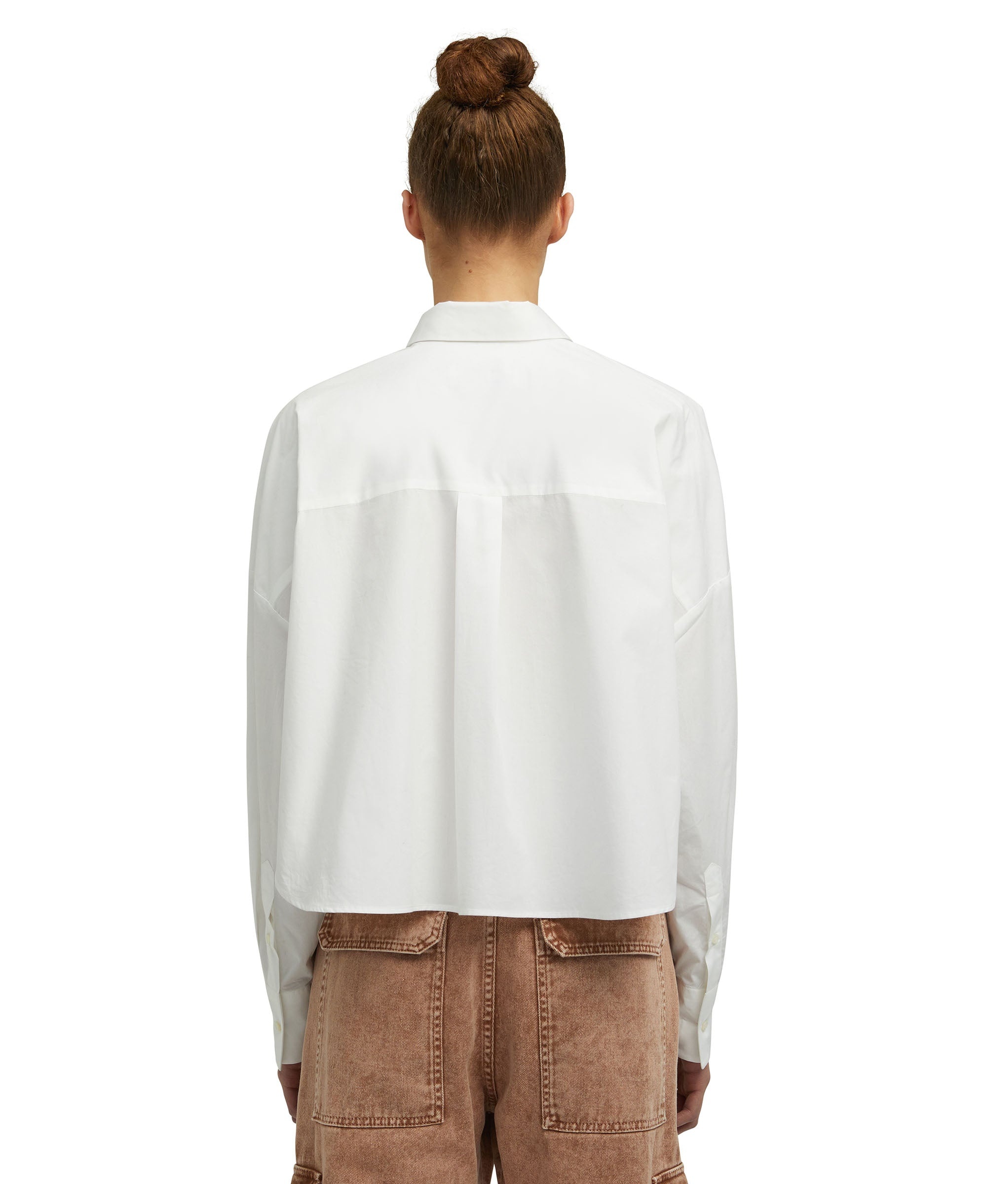 Poplin cotton crop top shirt with emblem - 4