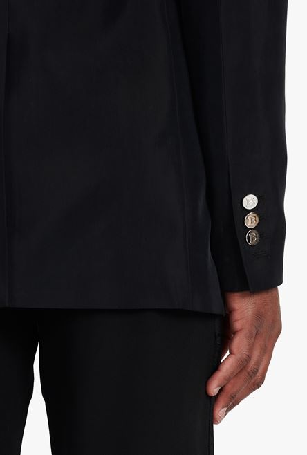 Black cuprammonium rayon blazer with double-breasted silver-tone buttoned fastening - 6