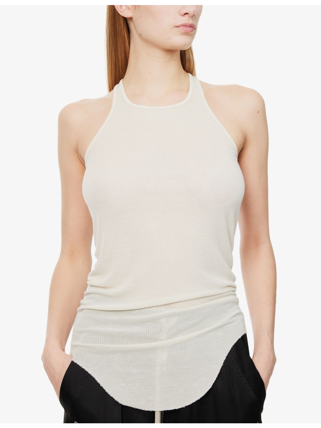 Basic Raw-Hem Sheer Ribbed Jersey Tank Top - 5