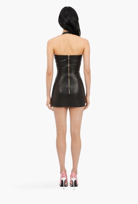 Short black leather pleated dress - 3