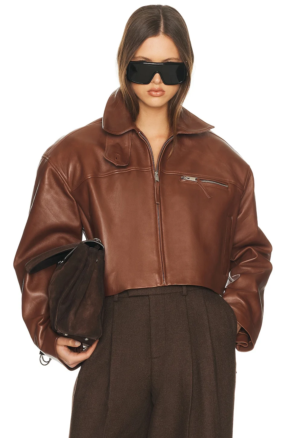 The Leather Oversized Moto Jacket in Smooth Leather - 1