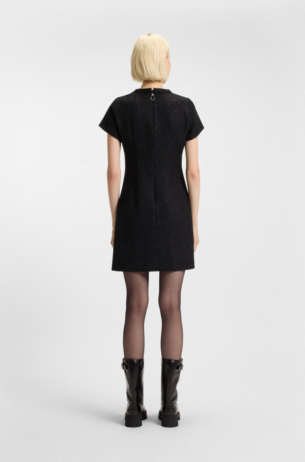 SPARKLING-BOUCLÉ DRESS WITH CHAIN-TAPE TRIMS - 4