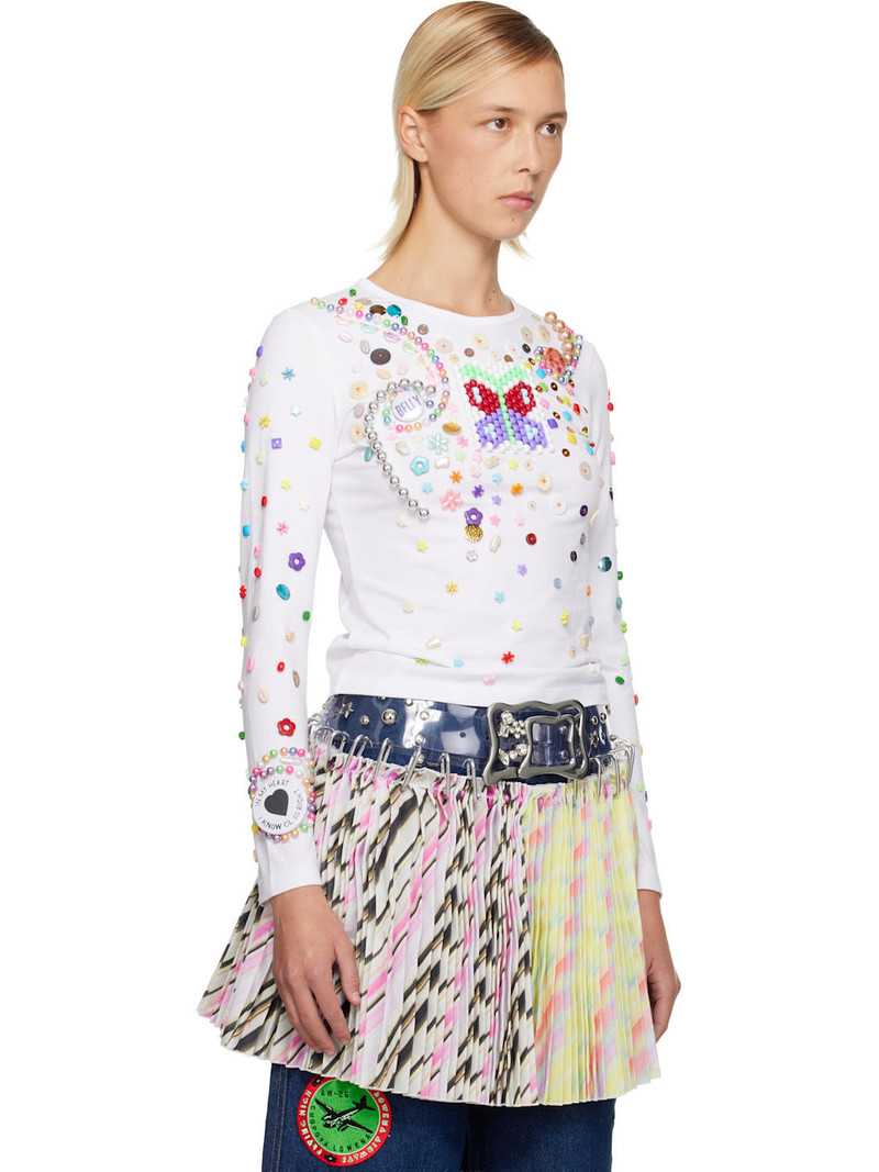 White Day Defunct Beaded Jersey T-shirt 2