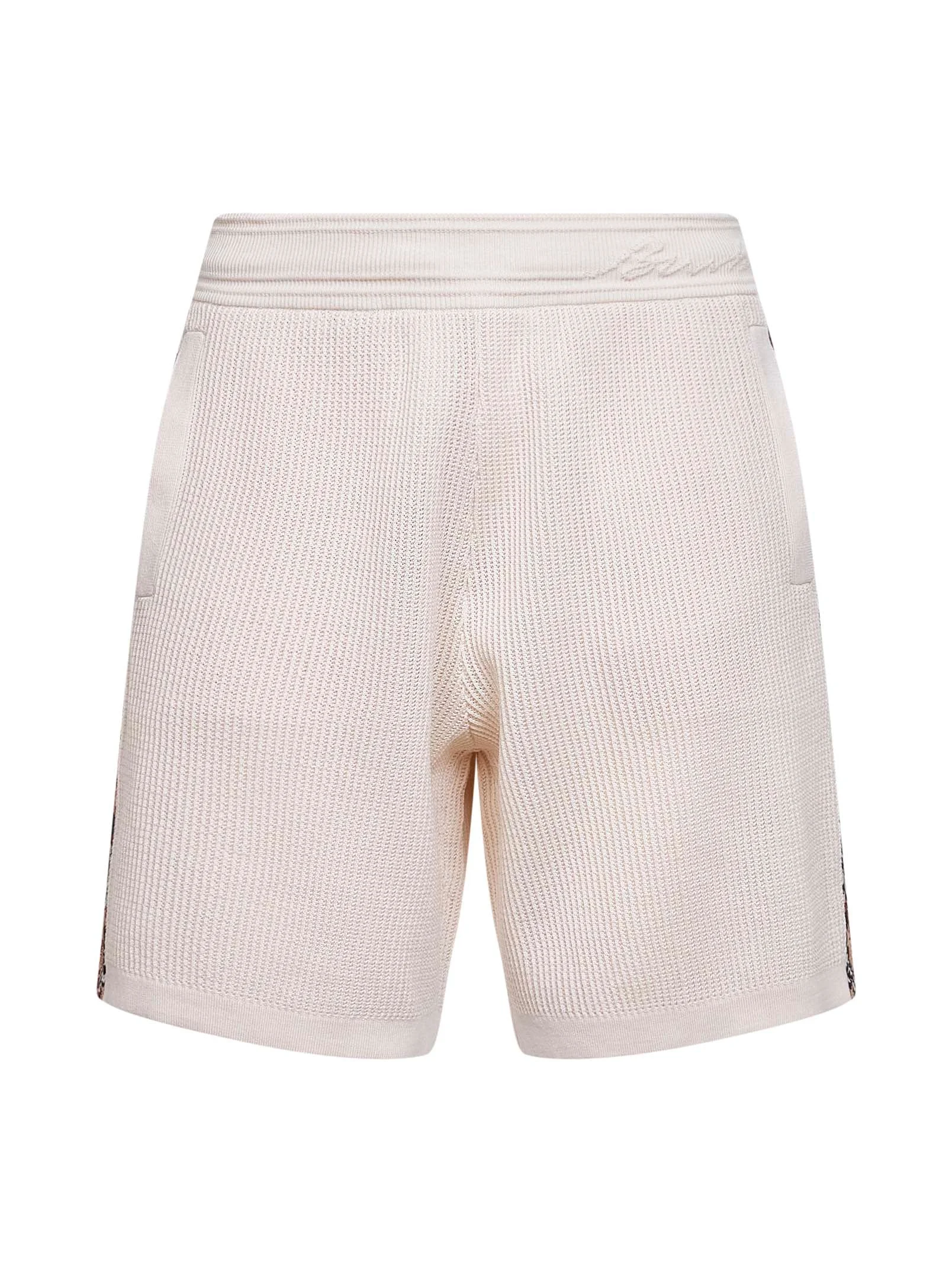 Beige cotton mesh shorts with Check trims - 1