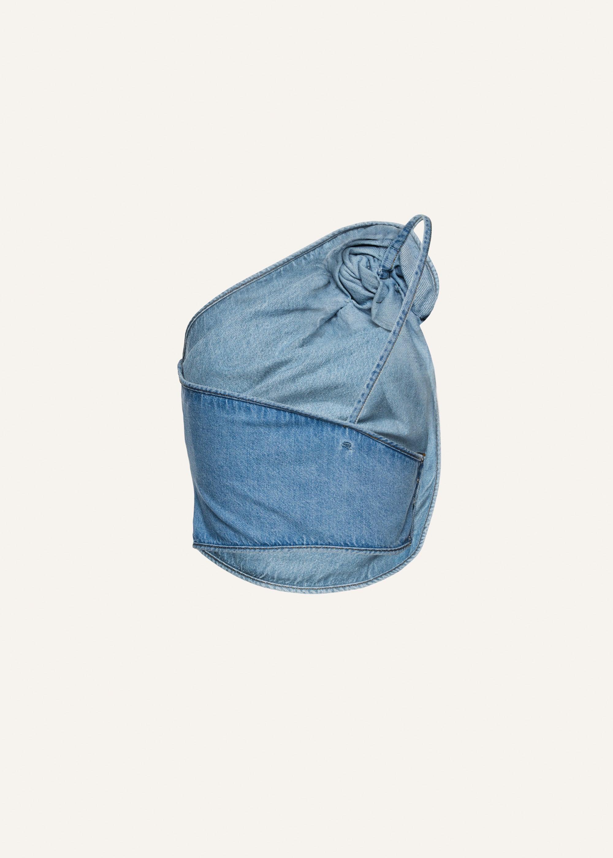 One-shoulder draped denim top in sky blue - 2