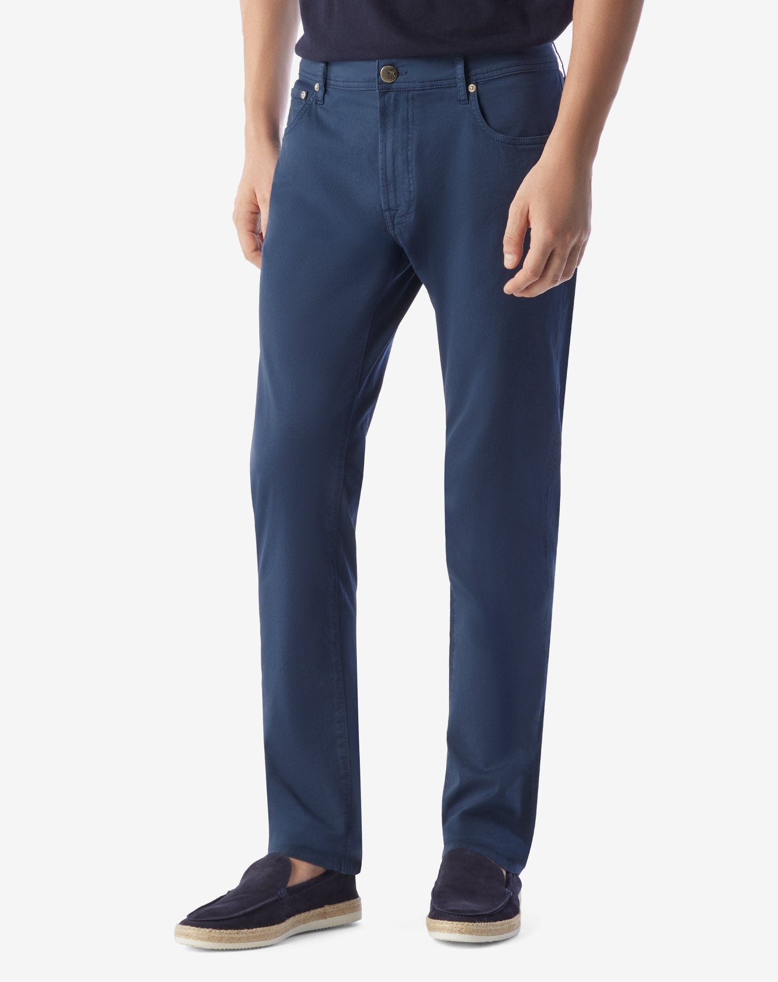 Navy blue stretch cotton 5-pocket trousers - 2