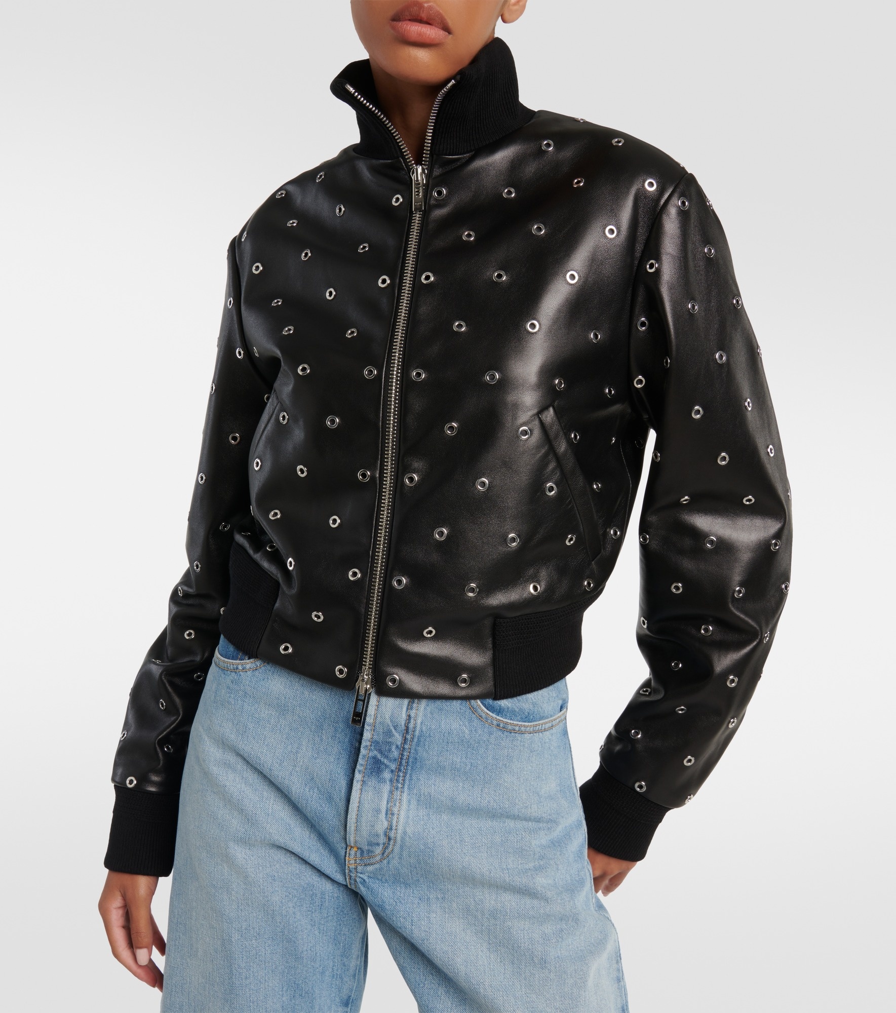 Studded leather bomber jacket - 6