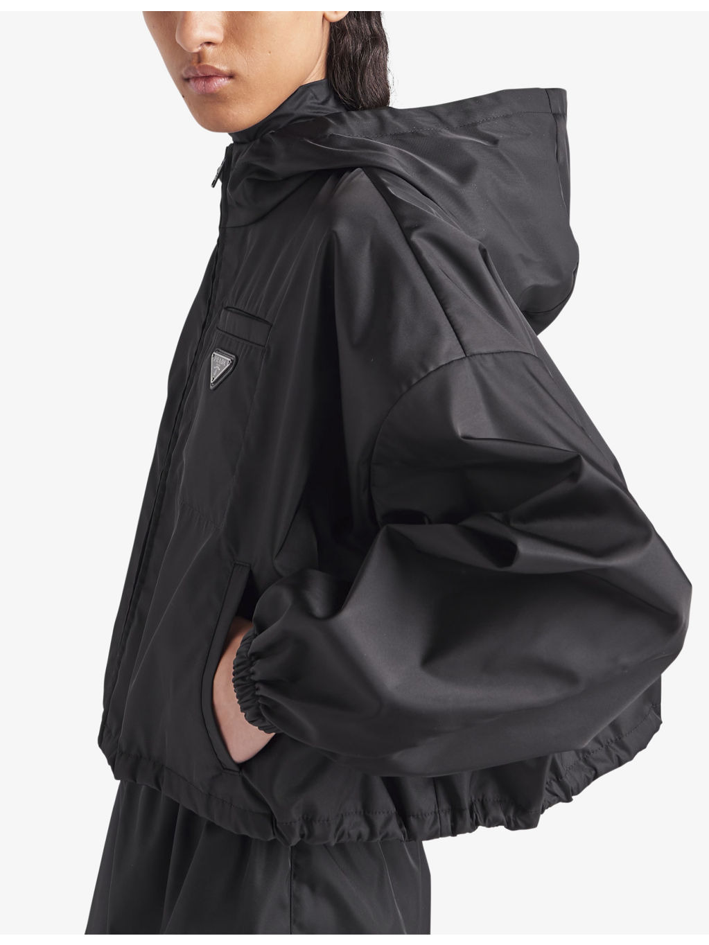 Re-Nylon brand-plaque recycled-nylon hooded jacket - 3