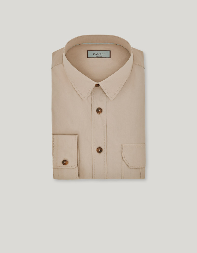 CANALI NUVOLA BEIGE COTTON RELAXED-FIT SHIRT WITH CHEST POCKETS 1