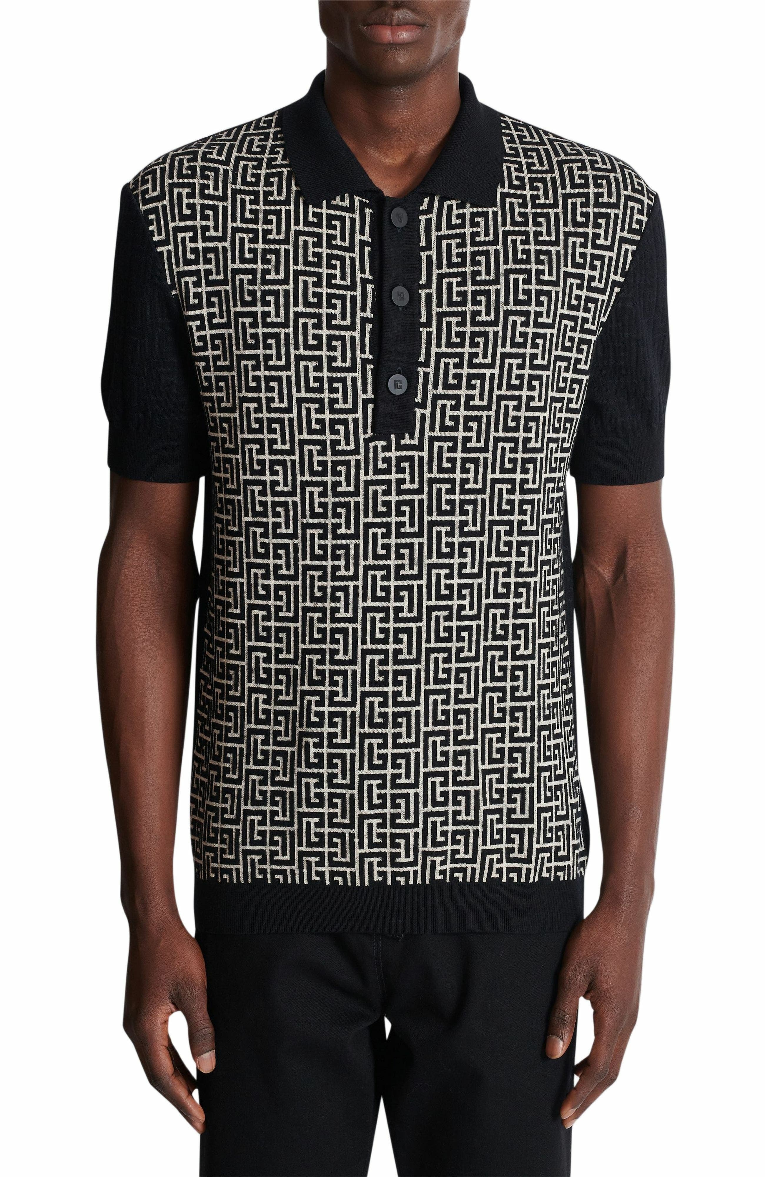 Balmain Monogram knit polo shirt in Black at Nordstrom - 7
