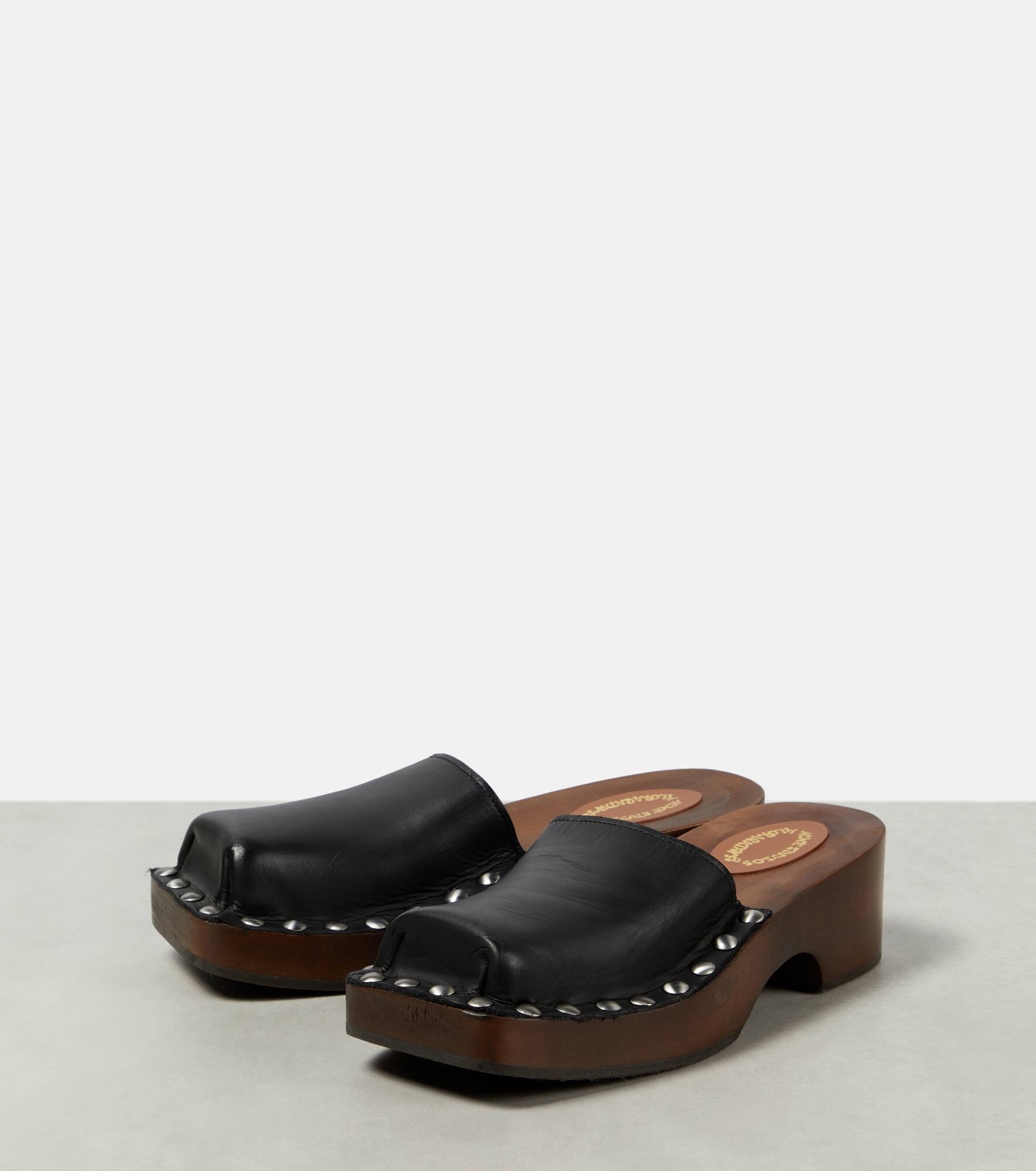 Leather platform clogs - 5