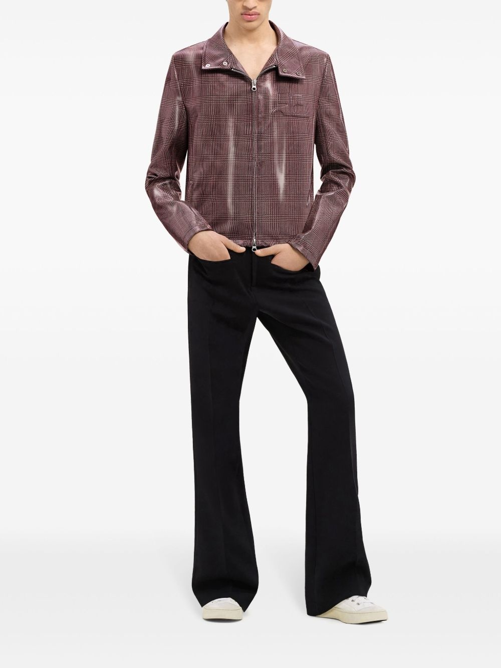 shaded-logo patent biker jacket - 2