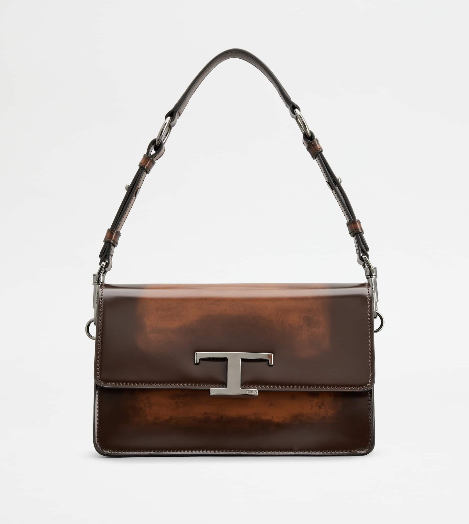T TIMELESS SHOULDER BAG IN LEATHER MINI - BROWN - 1