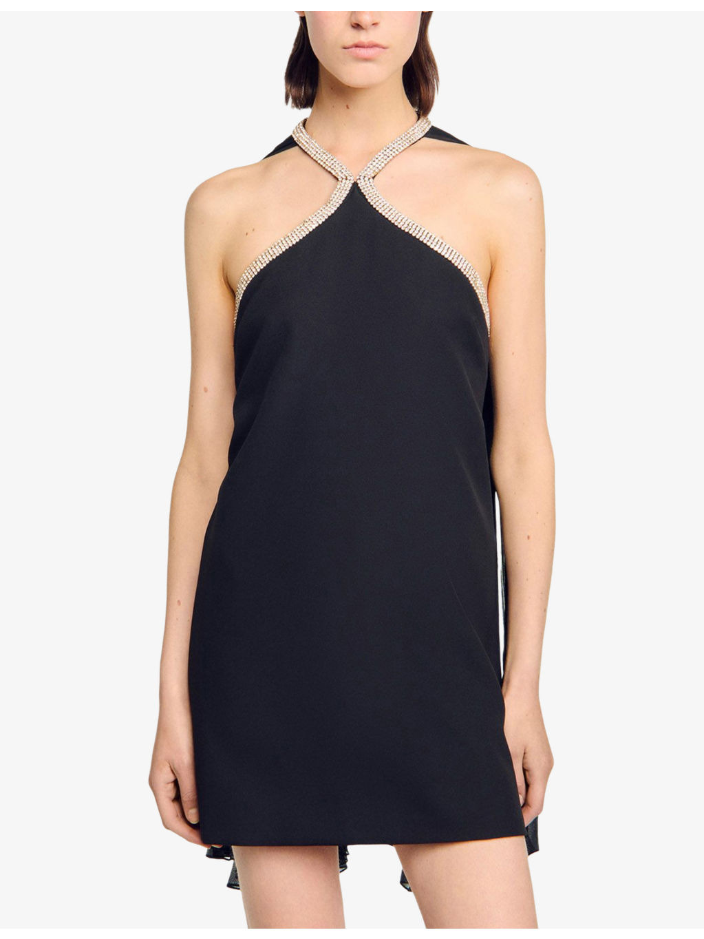 Rhinestone-Embellished Cape Woven Mini Dress - 3
