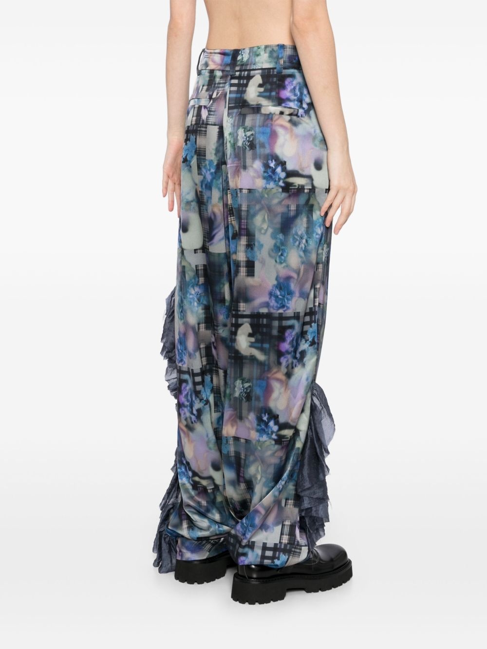 ruffle graphic-print trousers - 4