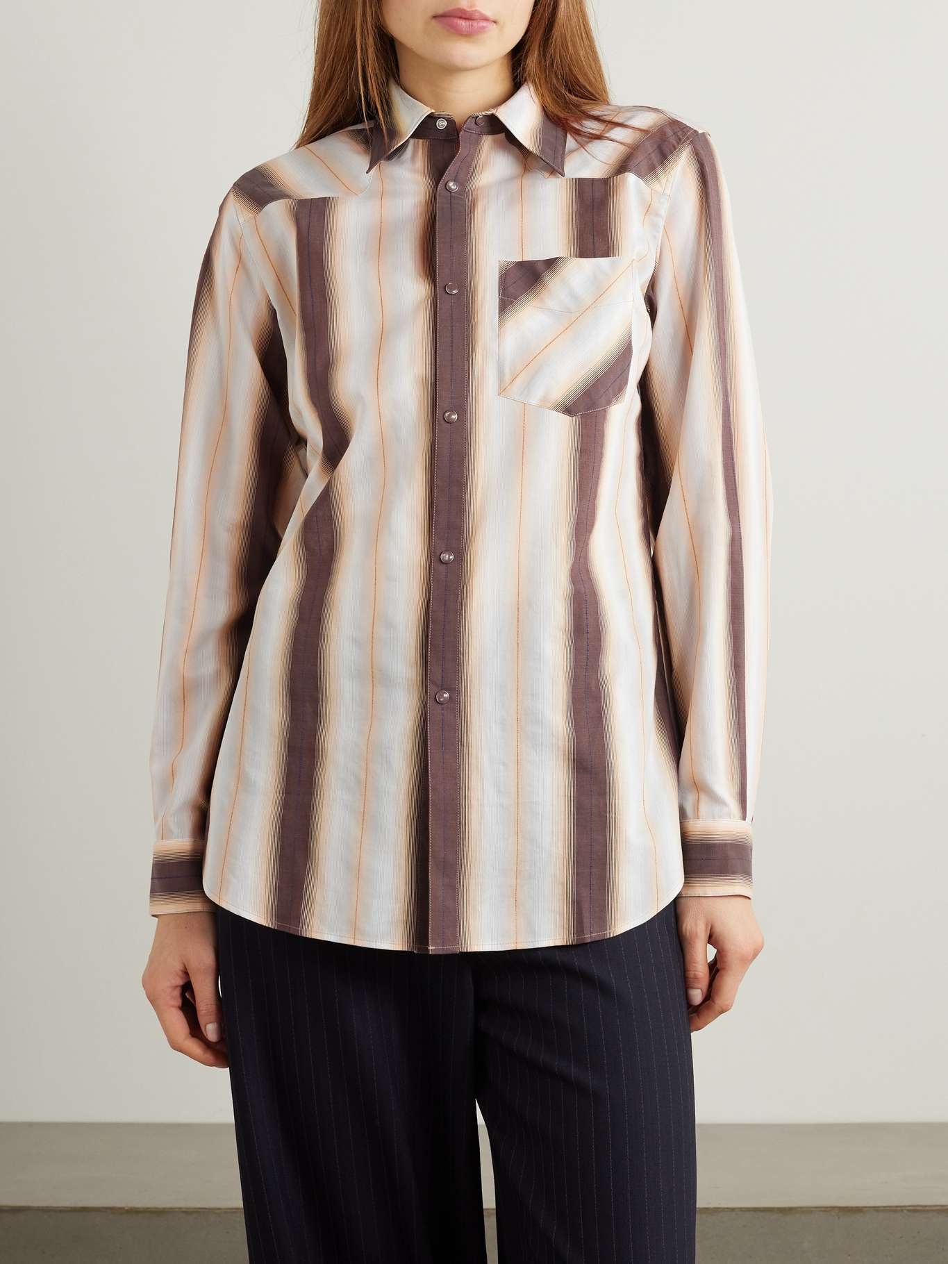 Western striped cotton, silk and linen-blend shirt - 3