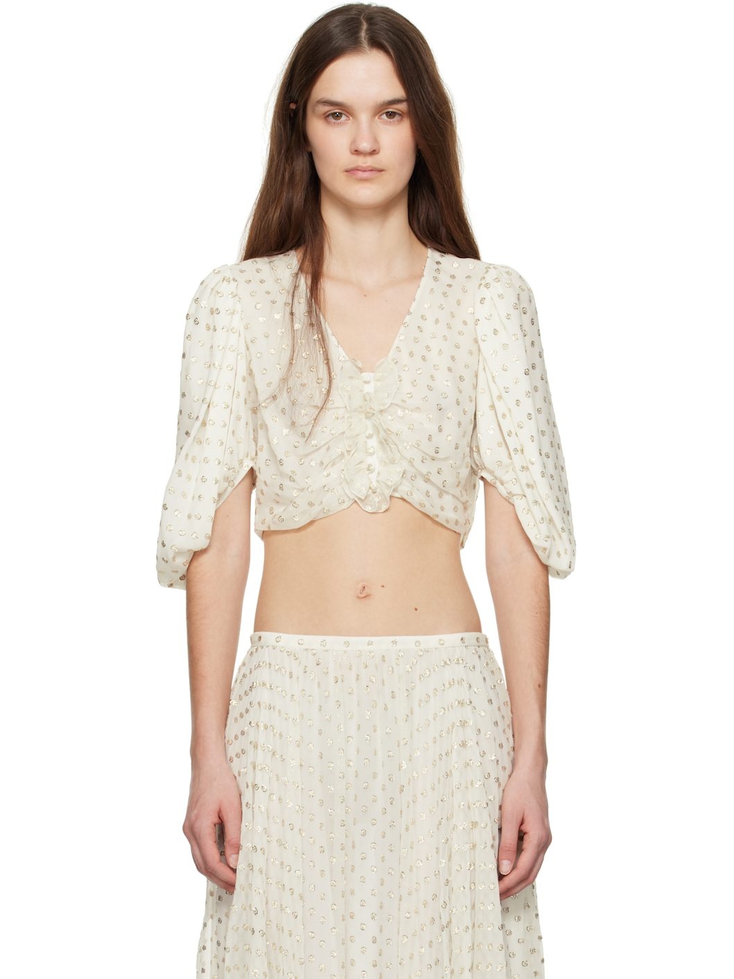 White Fluid Cropped Blouse - 1
