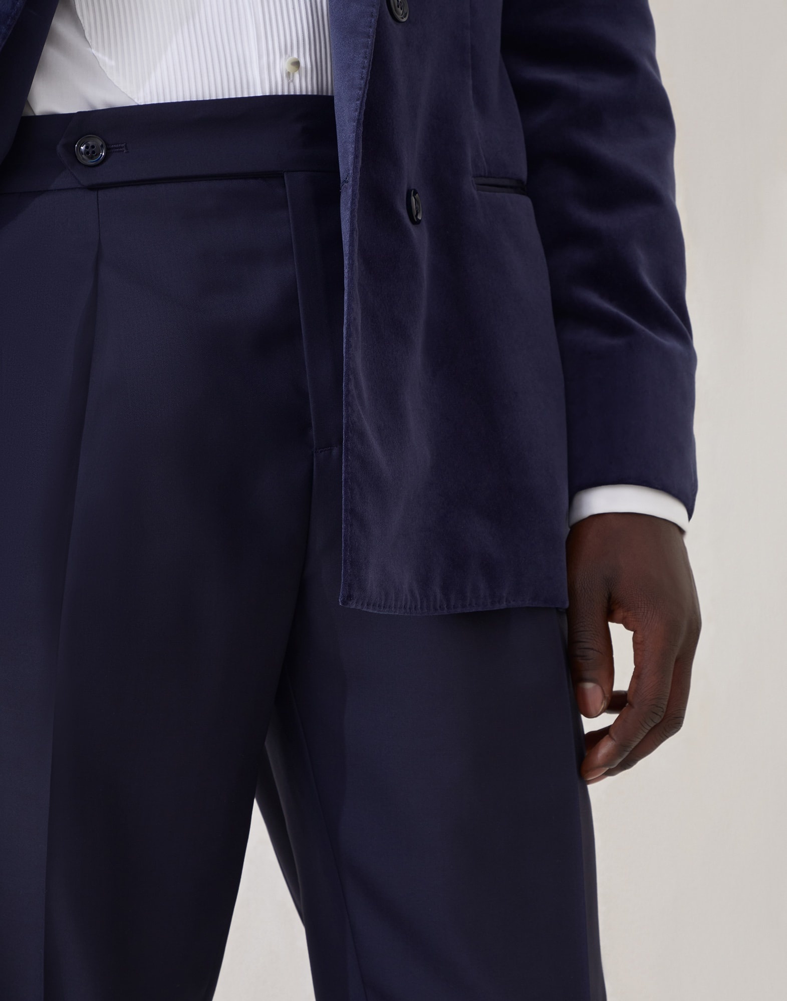 Lightweight virgin wool and silk twill tuxedo trousers with pleat and waist tabs - 3