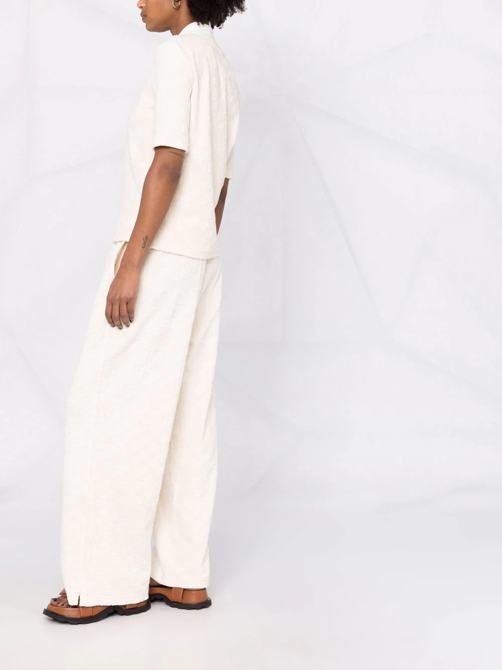 monogram-pattern terrycloth wide-leg trousers - 6