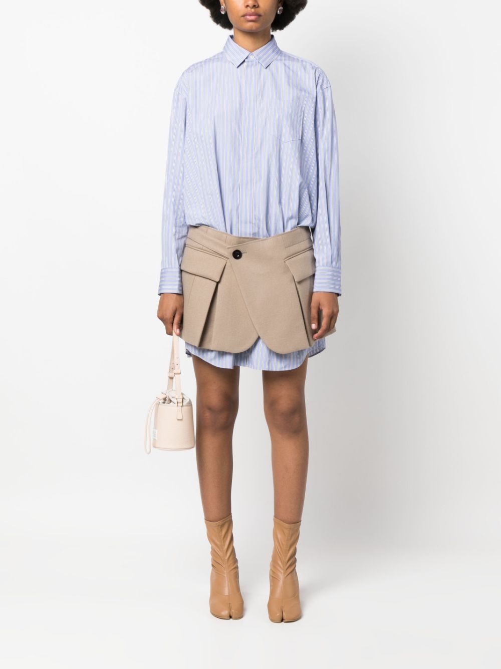 striped skirt-overlay shirtdress - 2