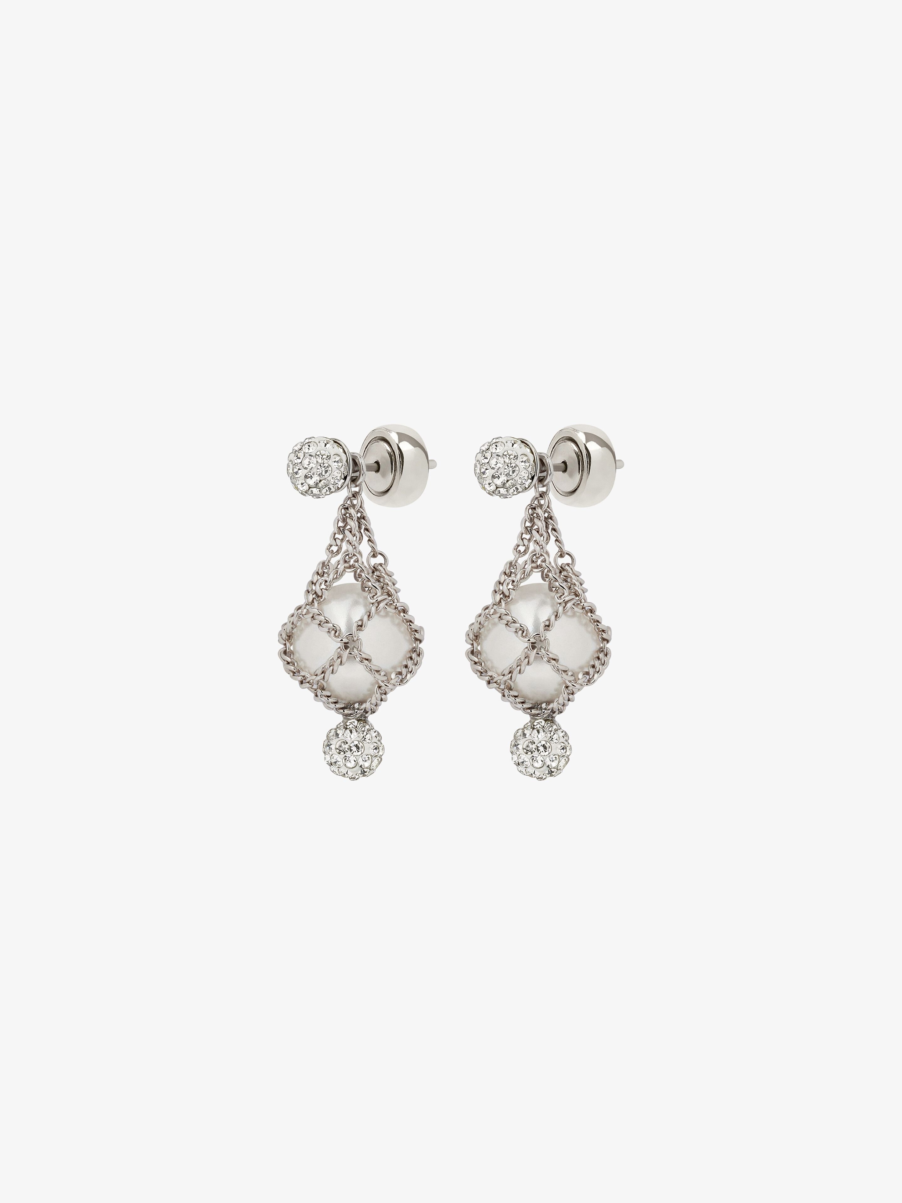 PEARLING EARRINGS IN METAL WITH PEARLS AND CRYSTALS