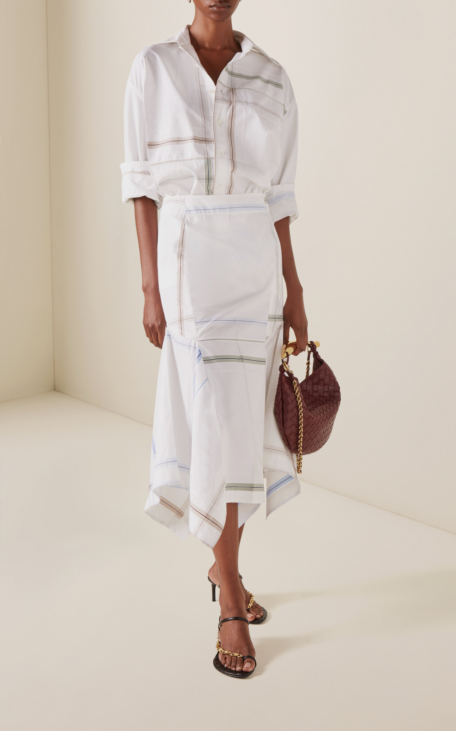 Exclusive Checked Cotton Midi Skirt white - 3