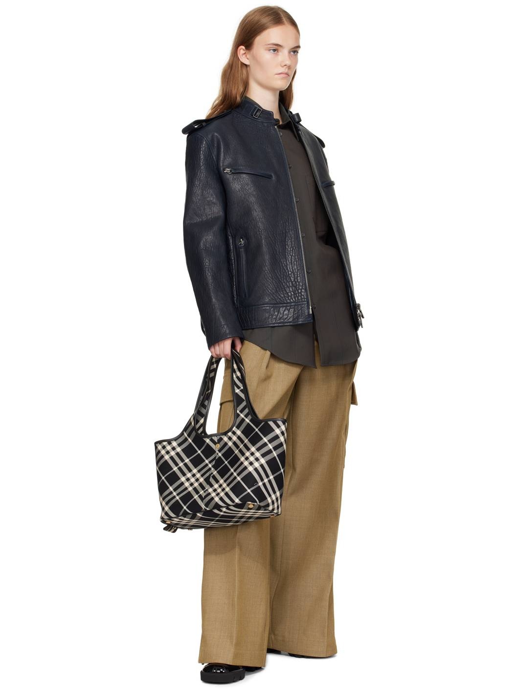 Black & Off-White Small Check Tote - 4
