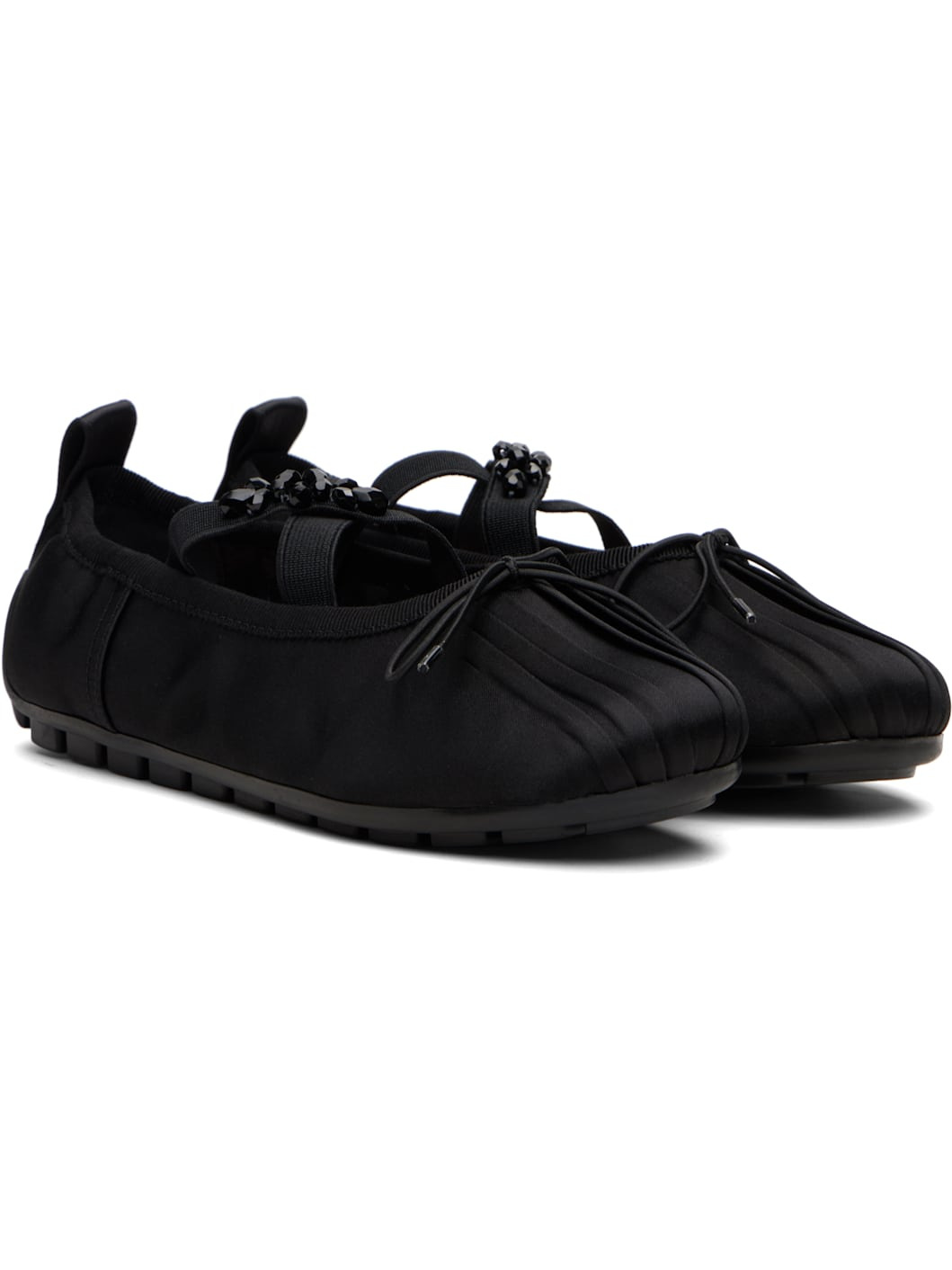 Black Embellished Grip Ballerina Flats - 4