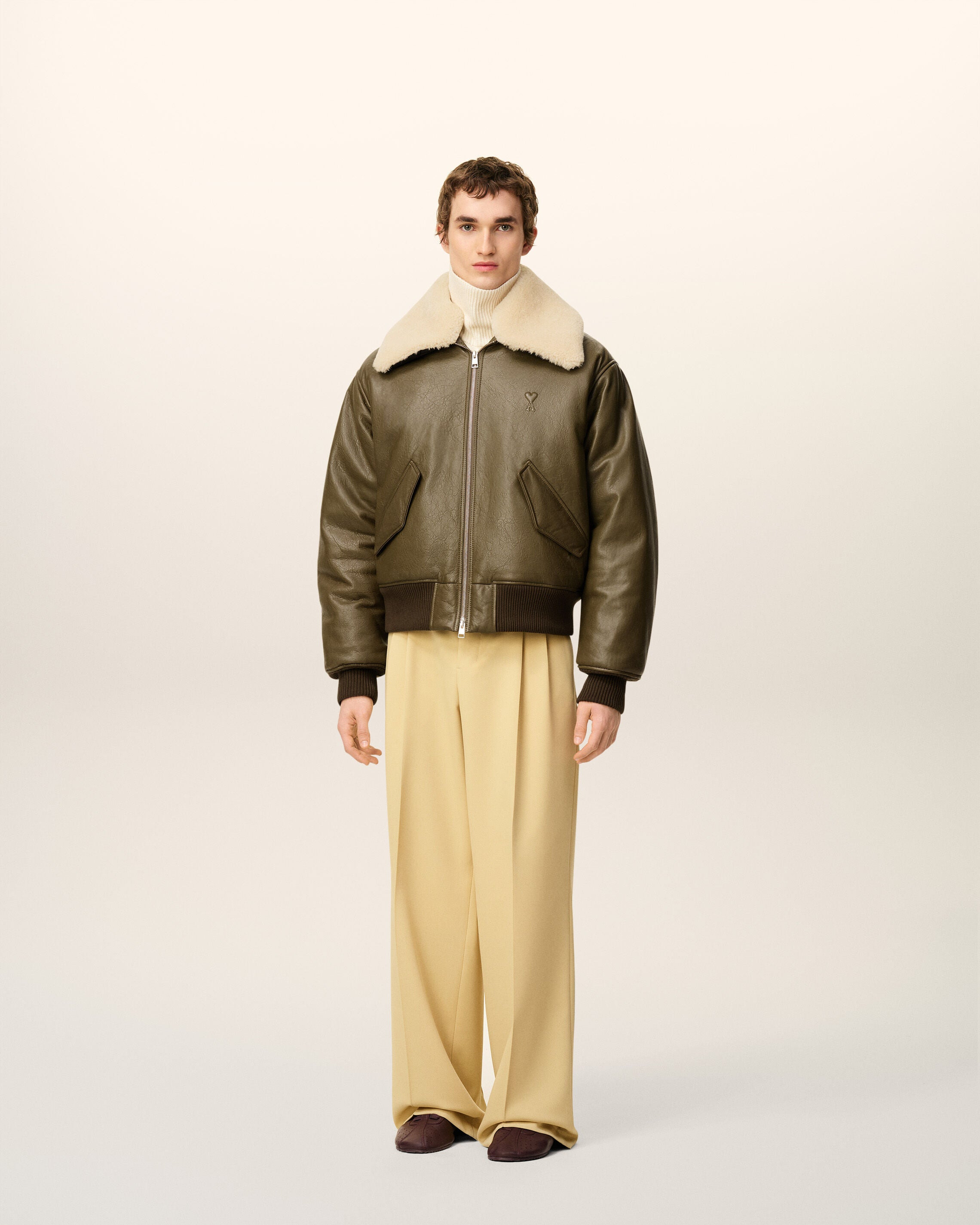 GREEN LEATHER ZIPPED JACKET - 2
