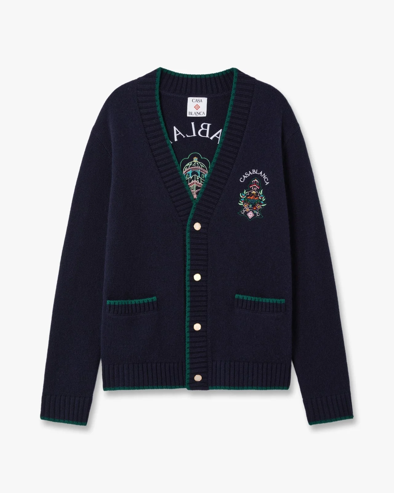 Black Hotel Emblem Embroidered Wool Cardigan | Casablanca Paris - 1
