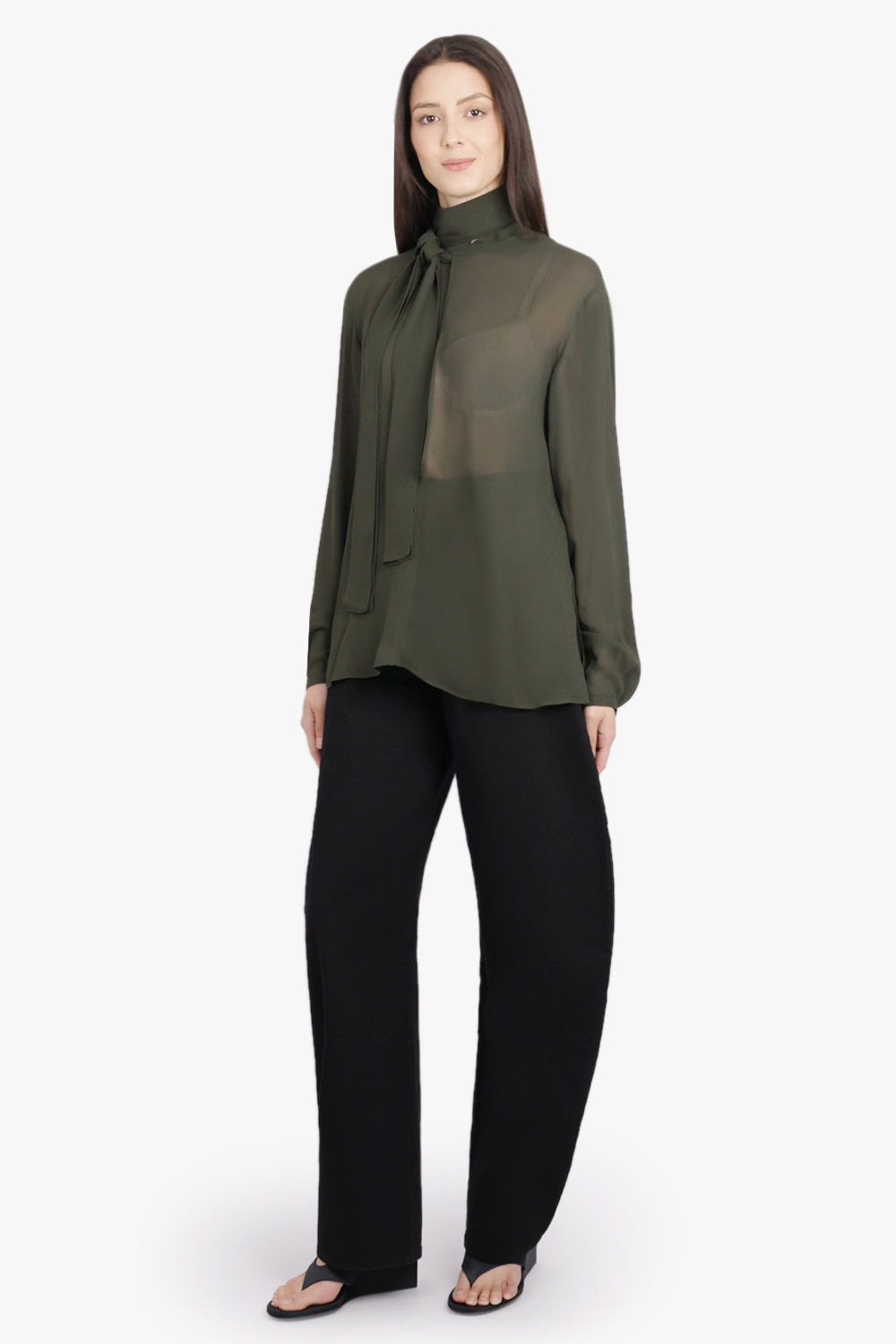SCARF NECK L/S BLOUSE | OLIVE GREEN - 2