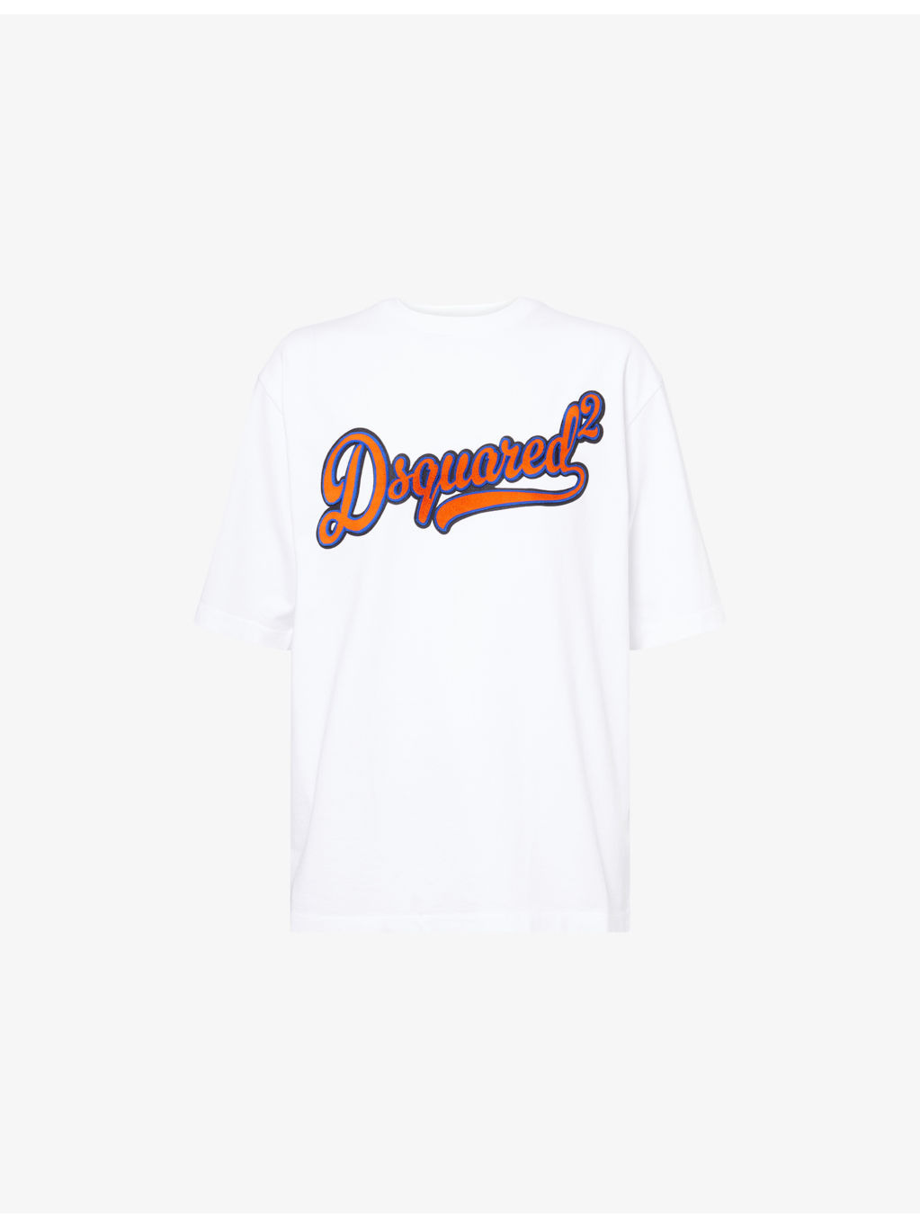 Embossed Text-Print Loose-Fit Cotton T-Shirt - 1