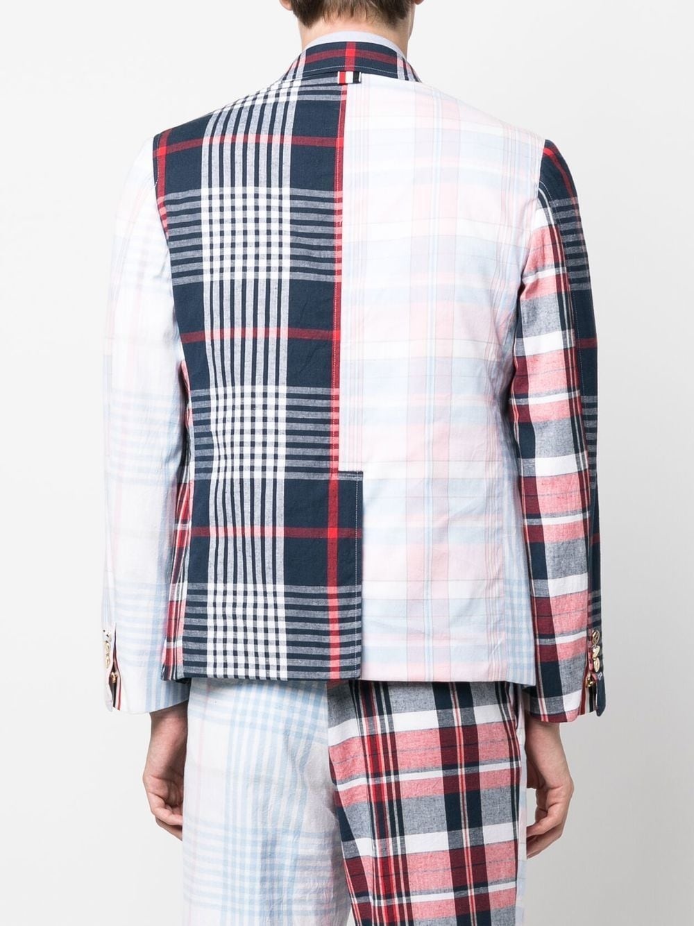 patchwork plaid-print blazer - 4