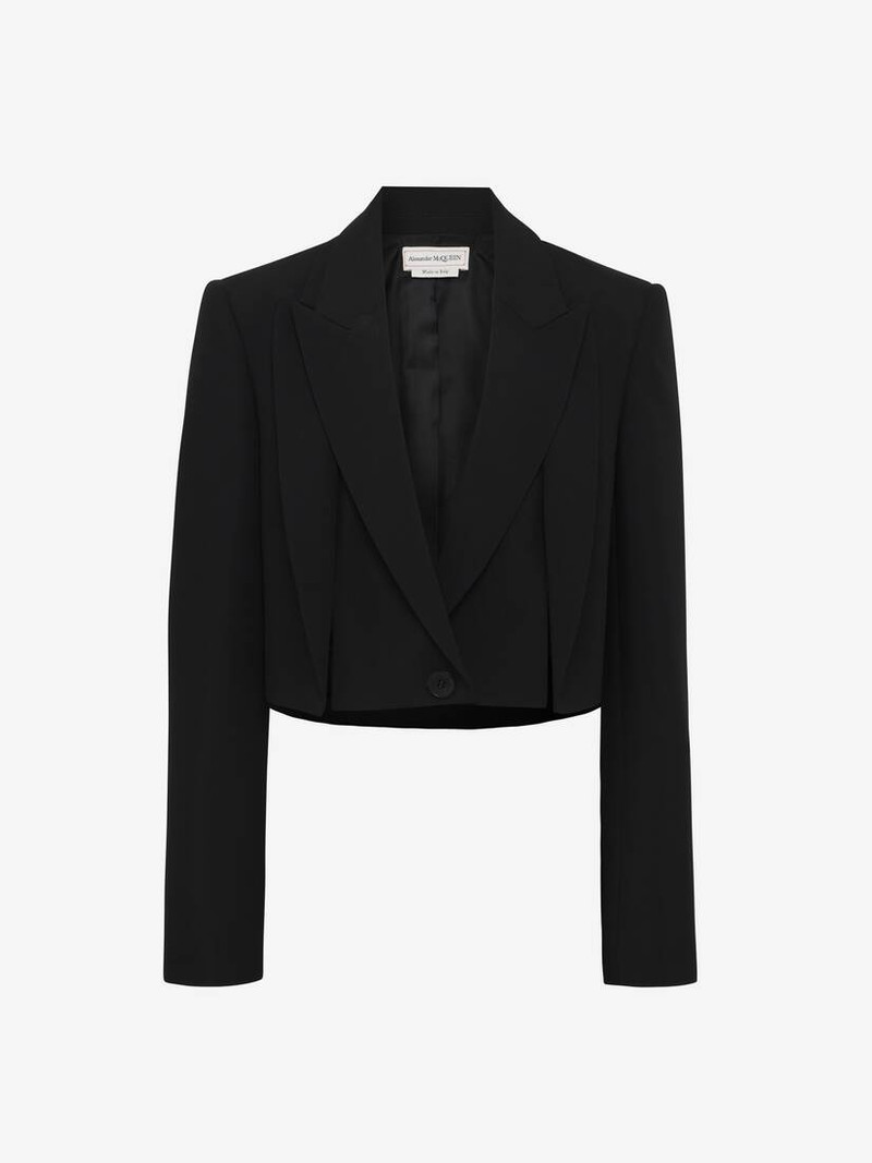 여성 더블 Lapel Slashed Cropped 재킷 검정 - 1