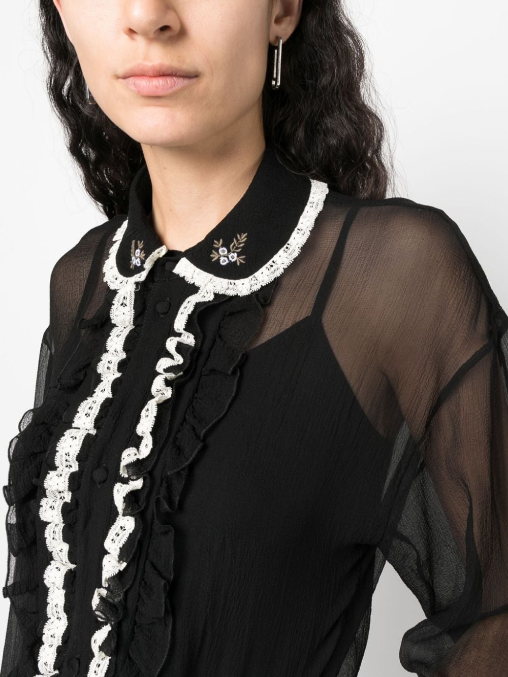 ruffled sheer silk blouse - 5