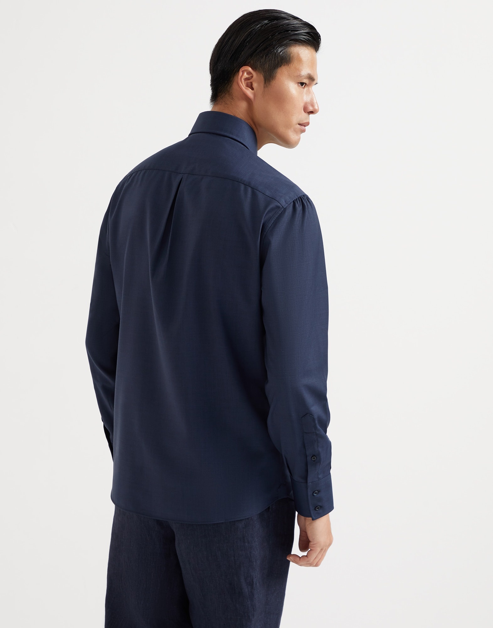 Virgin wool poplin basic fit shirt with spread collar - 2