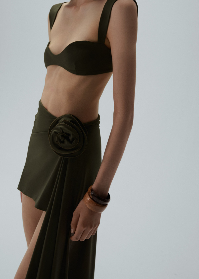 MAGDA BUTRYM Asymmetrical draped swim skirt in khaki outlook