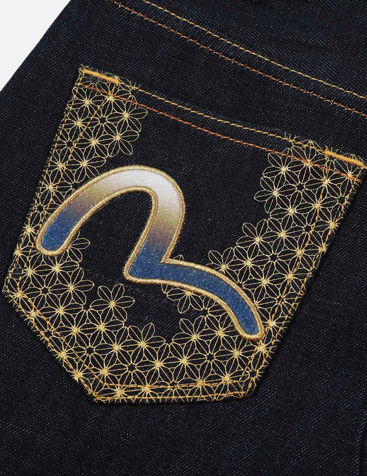 SEAGULL AND LOGO GRADATED EMBROIDERY DENIM SHORTS - 8